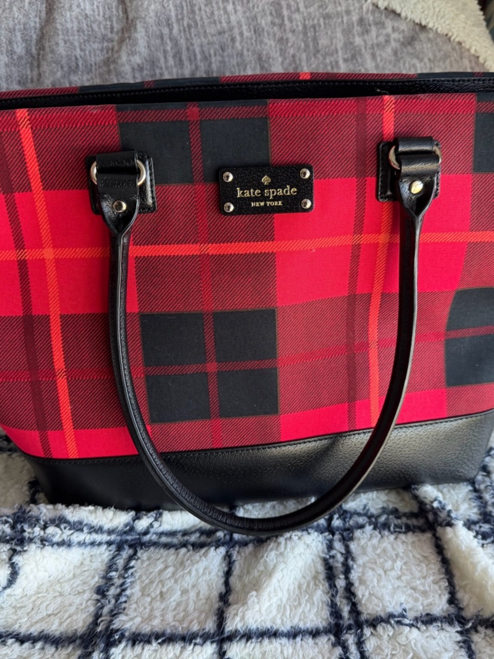 kate spade Red and Black Plaid Tote with Black Trim (Xtra Large)